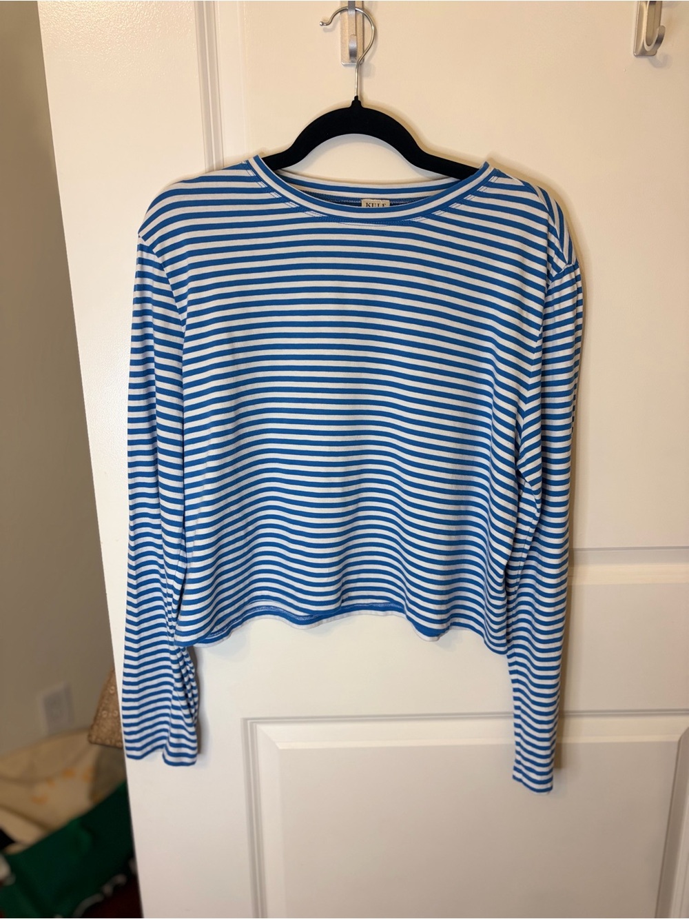 KULE Venice Long Sleeve Stripe Tee Blue & White Cotton Top Size M